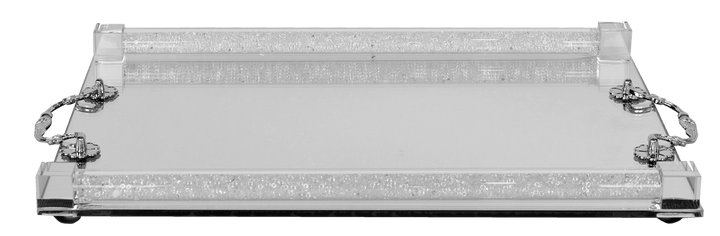 Crystal Mirror Tray Silver Handles Medium 10x14 "-0