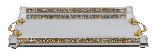 Crystal Mirror Tray Gold Handles Small 8x12 "-0