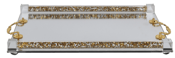 Crystal Mirror Tray Gold Handles X large 14x18"-0
