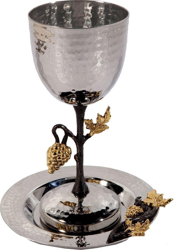 Tall Kiddush Gold Grape Leaf Cup - Hammer Work 