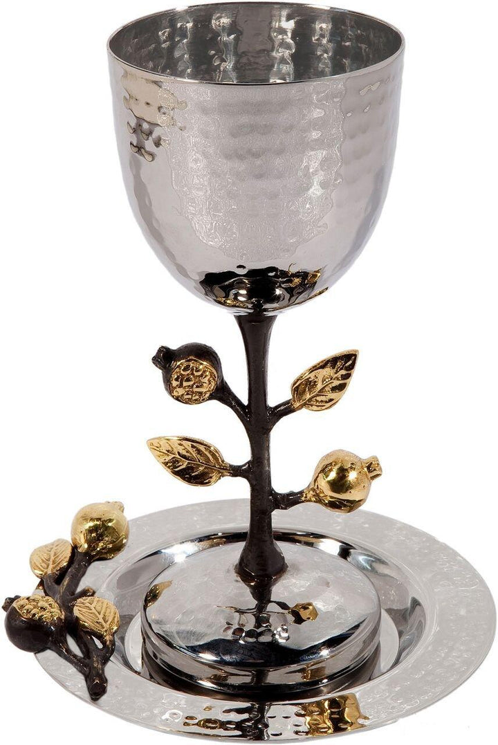 Tall Kiddush Gold Leaf Cup - Hammer Work 