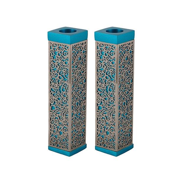 Tall Square Candlesticks + Metal Cutout - Turquoise 