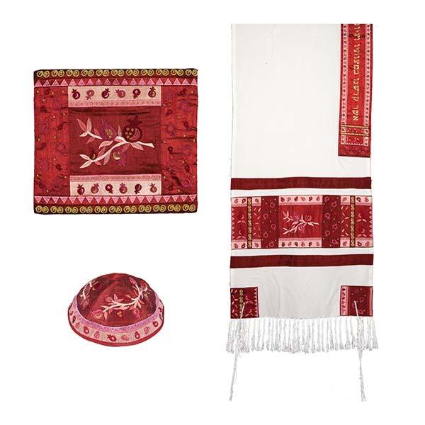 Tallit - Applique + Embroidery - Pomegranates - Maroon 