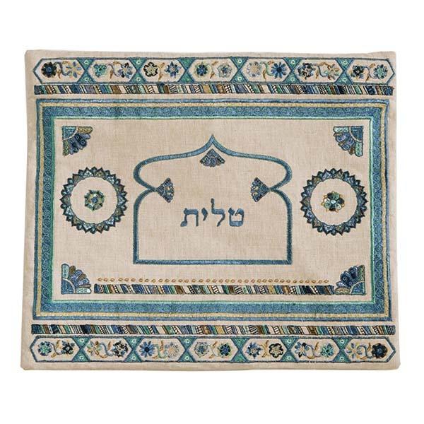 Tallit Bag - Embroidery - Linen - Blue 