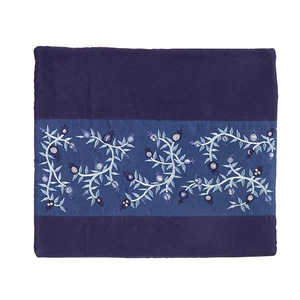 Tallit Bag - Embroidery - Pomegranates - Blue Stripe 