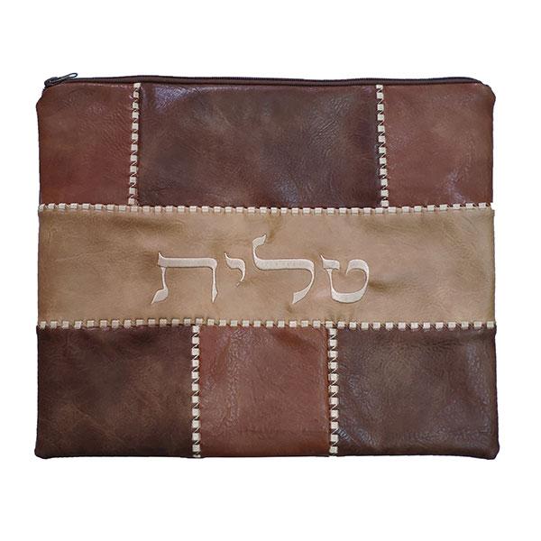 Tallit Bag - Faux Leather Patches - Brown 