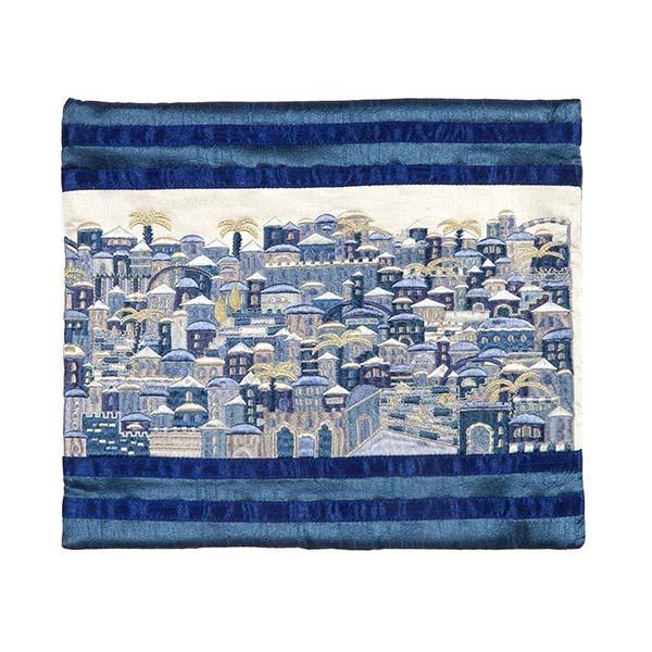 Tallit Bag - Full Embroidery - Jerusalem - Blue 