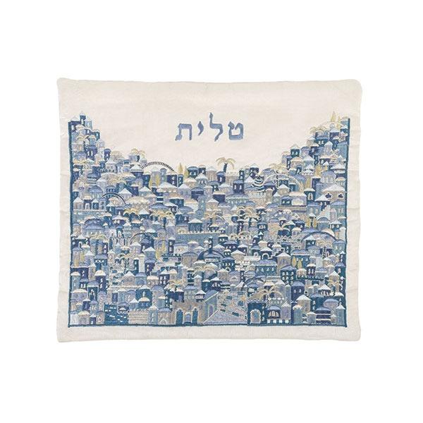 Tallit Bag - Full Embroidery - Jerusalem Blue 