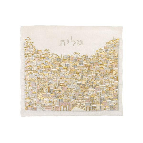 Tallit Bag - Full Embroidery - Jerusalem Silver + Gold 