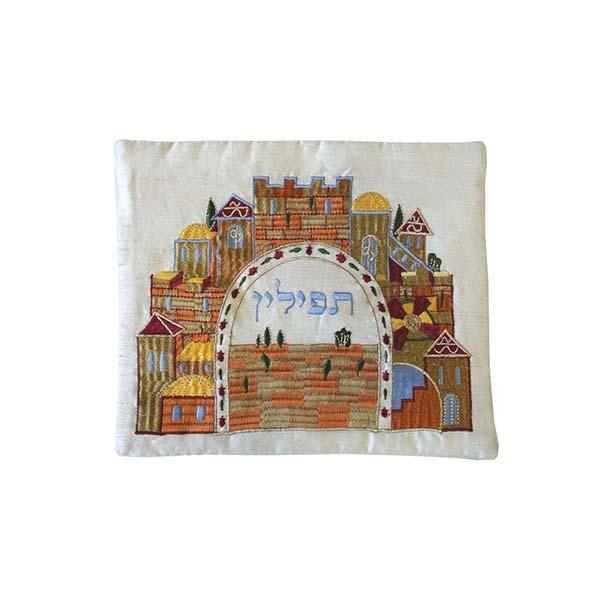 Tallit Bag - Machine Embroidery - Jerusalem - White 
