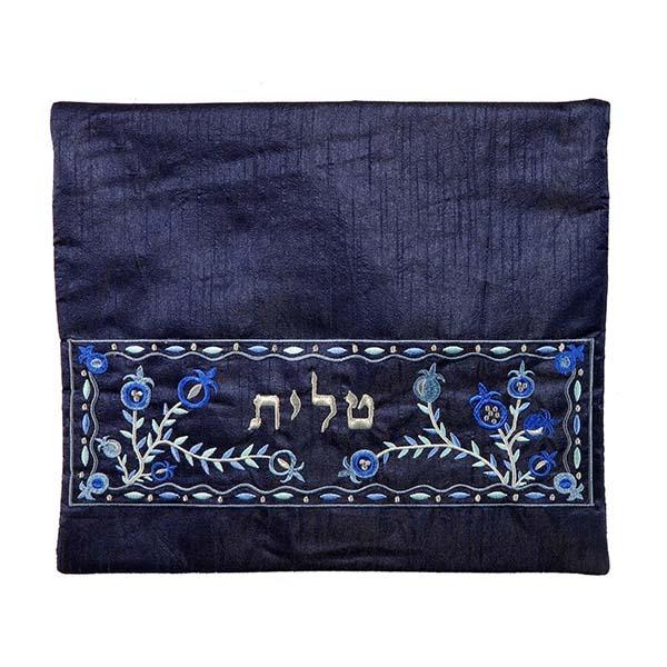 Tallit Bag- Machine Embroidery - Pomegranates - Blue 