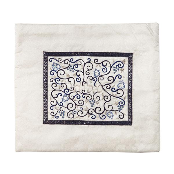 Tallit Bag - Middle Embroidery - White + Blue 