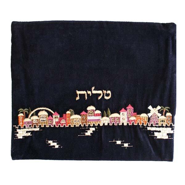 Tallit Bag - Velvet Embroidered - Jerusalem Multicolor 