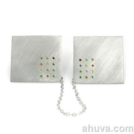 Tallit Clips - Hoshen Stones & Diamond Gold or Silver 14Kt White Gold Custom Inscription 