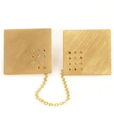 Tallit Clips - Hoshen Stones & Diamond Gold or Silver 18 Kt Gold Custom Inscription 