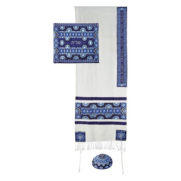 Tallit - Full Embroidery - Symbols - Blue 