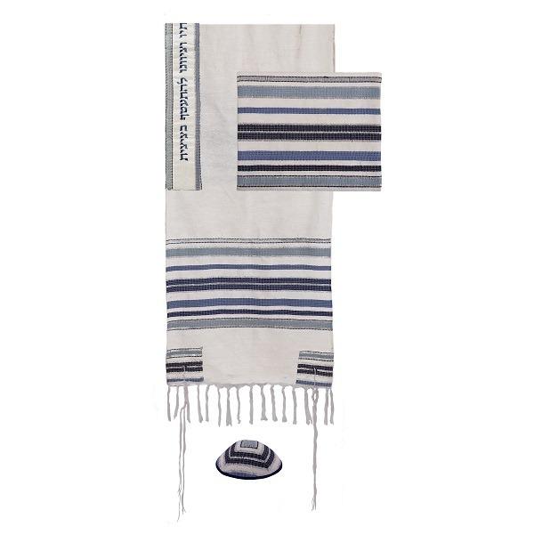 Tallit - Hand Woven + Atara with Blessing - 105 cm - Blue 