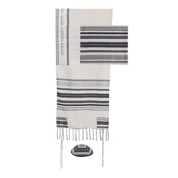 Tallit - Hand Woven + Atara with Blessing - 105 cm - Gray 