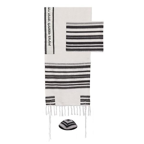 Tallit - Hand Woven + Atara with Blessing - 52 cm - Black 