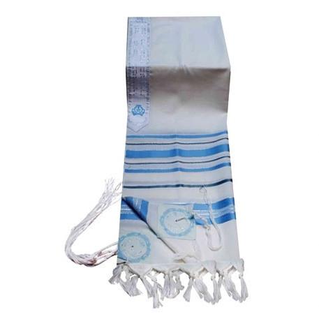 Tallit in Wool Turquoise Striping Tzizit Tied Ashkenaz Thick 24&quot; x 72&quot; (60/180 cm) 