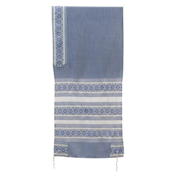 Tallit Set - Hand Woven Wool & Fringes Blue 