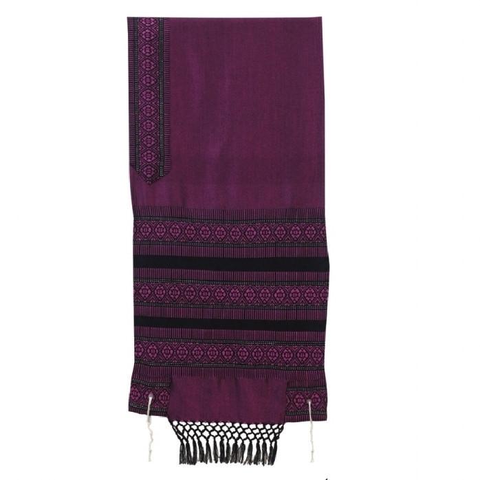 Tallit Set - Hand Woven Wool & Fringes Purple 