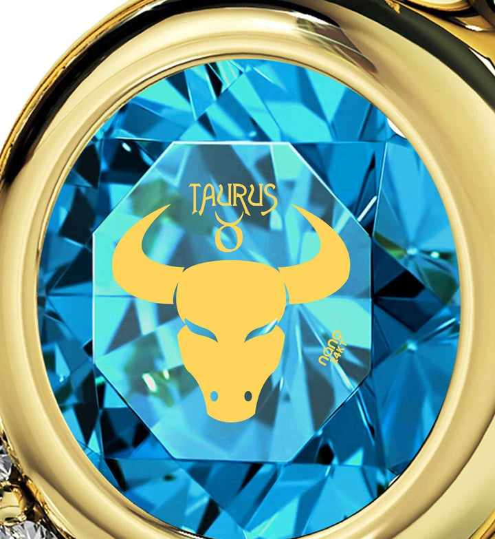 Taurus Sign, 14k Gold Diamonds Necklace, Swarovski Necklace 