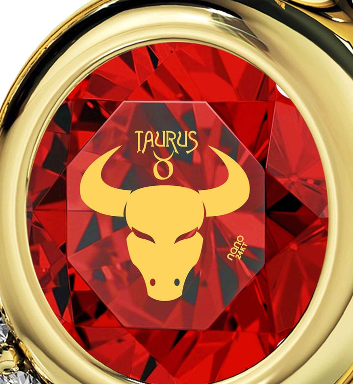 Taurus Sign, 14k Gold Diamonds Necklace, Swarovski Necklace 