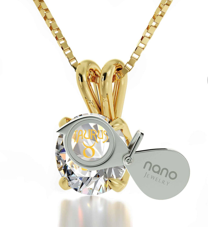 Taurus Sign, 14k Gold Necklace, Swarovski Necklace 