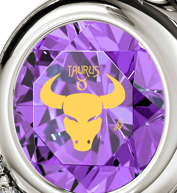 Taurus Sign, 14k White Gold Diamonds Necklace, Swarovski Necklace 