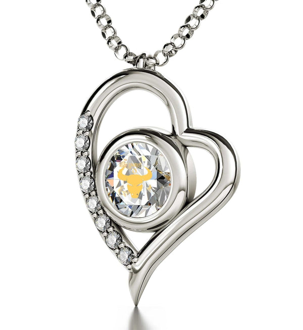Taurus Sign, 14k White Gold Diamonds Necklace, Swarovski Necklace Clear Crystal 