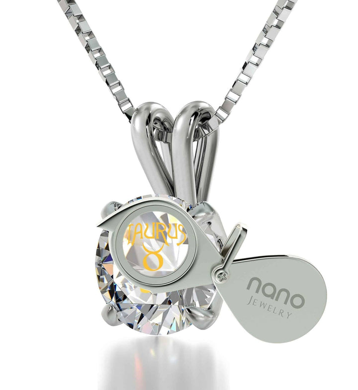 Taurus Sign, 14k White Gold Necklace, Swarovski Necklace 