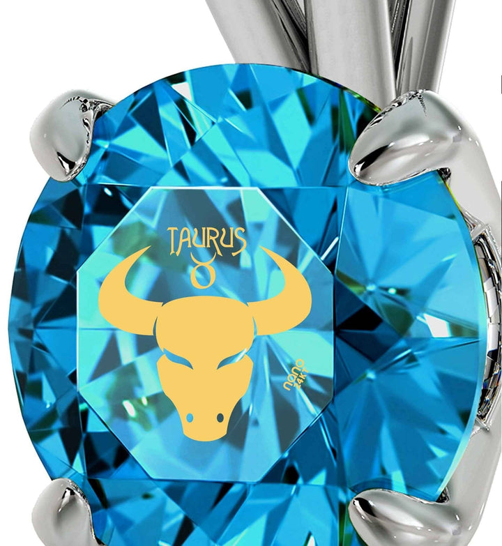 Taurus Sign, 14k White Gold Necklace, Swarovski Necklace 
