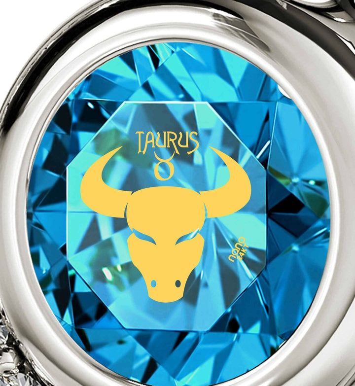 Taurus Sign, 925 Sterling Silver Necklace, Swarovski Necklace 