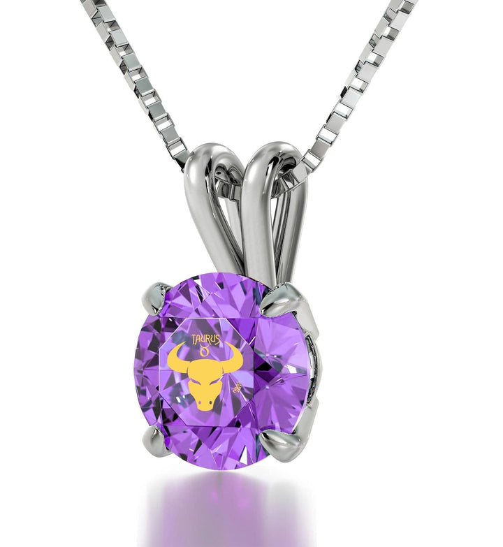 Taurus Sign, 925 Sterling Silver Necklace, Swarovski Necklace Violet Light Amethyst 