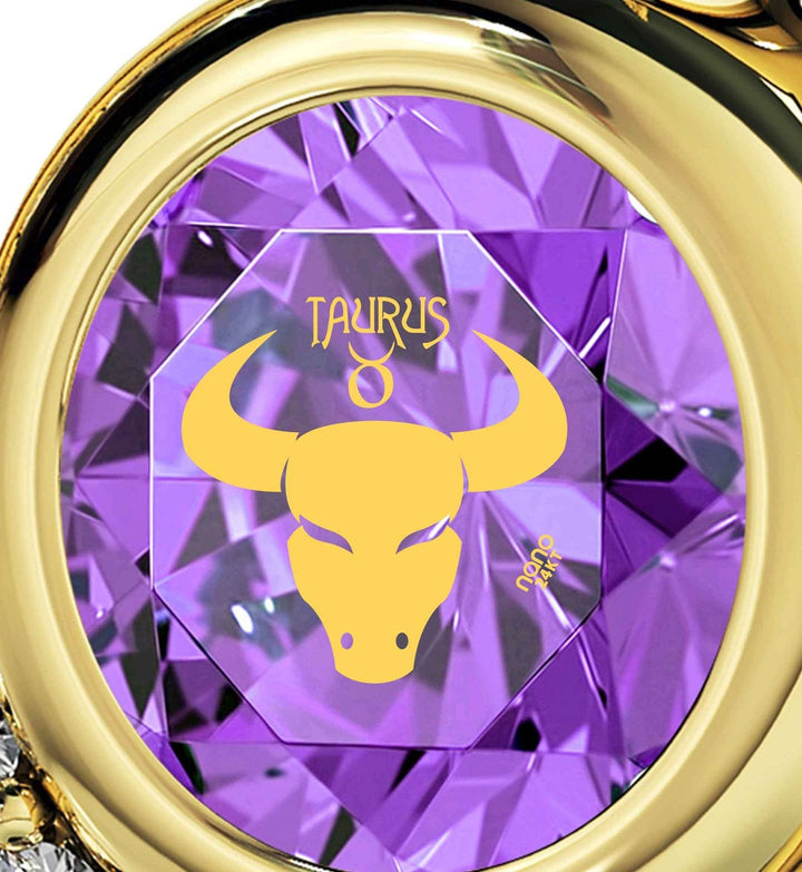Taurus Sign, Sterling Silver Gold Plated (Vermeil) Necklace, Swarovski Necklace 