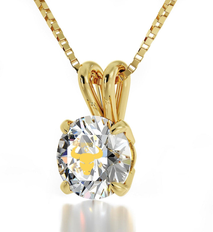 Taurus Sign, Sterling Silver Gold Plated (Vermeil) Necklace, Swarovski Necklace Clear Crystal 
