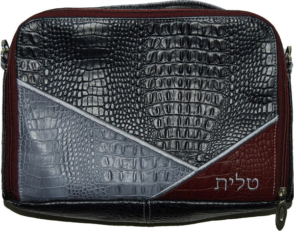 TB725G-BK Tallis/Tefillin Bags Travel Tallis Bag Light Grey Black Croc- Smoke Croc & Burgundy Croc