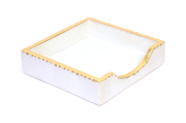 White Marble open Napkin holder with gold foiling