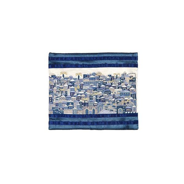 Tefillin Bag - Full Embroidery - Jerusalem - Blue 