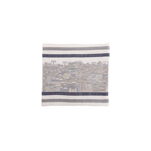 Tefillin Bag - Full Embroidery - Jerusalem - Silver 