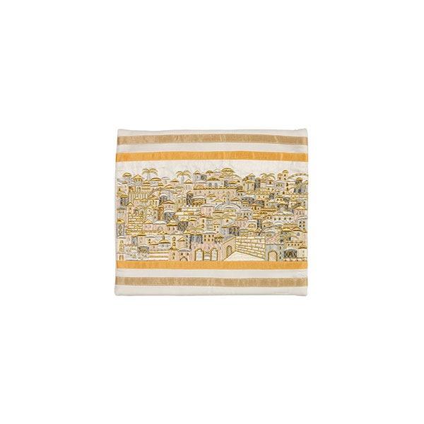 Tefillin Bag - Full Embroidery - Jerusalem - Silver/gold 