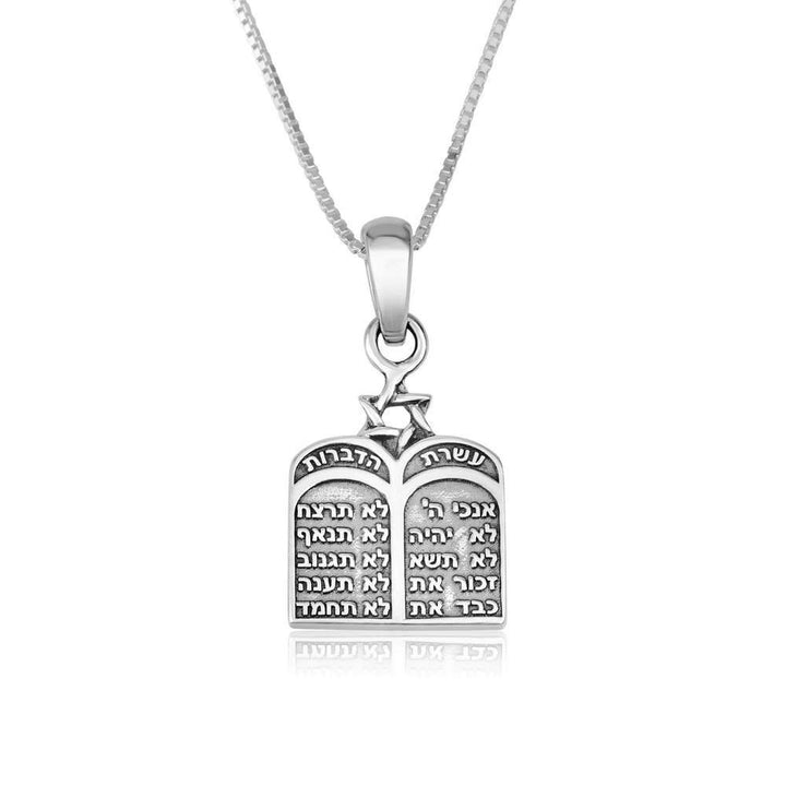 Ten Commandments Torah Silver Antique Oxidized Texture Pendant Jewelry Holy Land Jewish Jewelry 