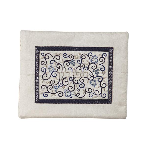 Tfilin Bag - Middle Embroidery - White/Blue 