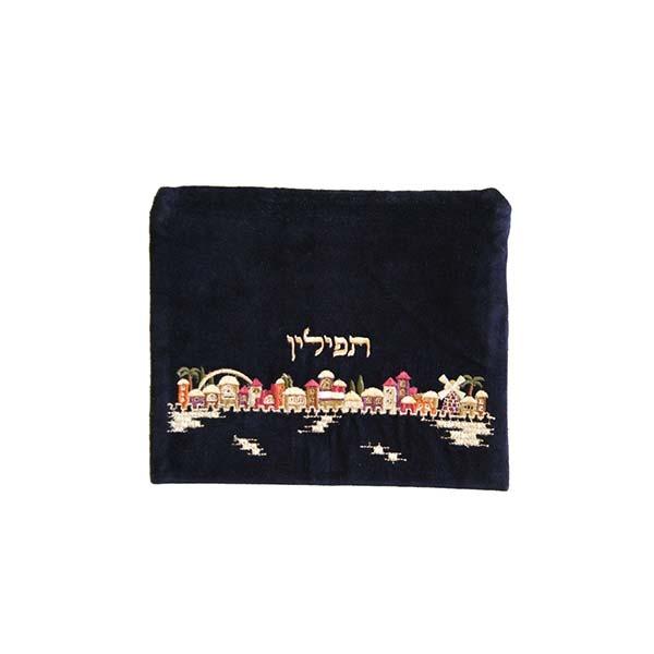 Tfilin Bag - Velvet Embroidered - Jerusalem Multicolor 