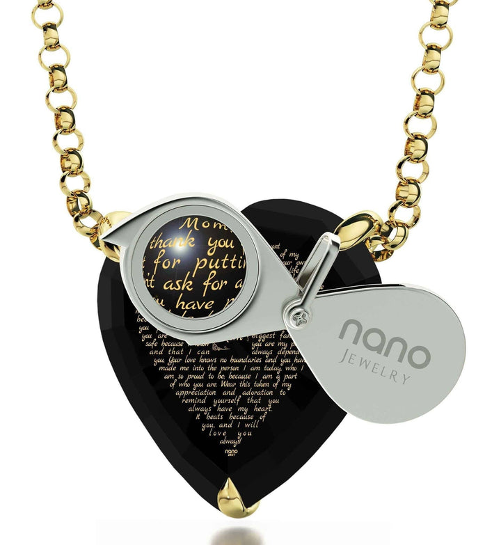 Thank You Mom, 14k Gold Necklace, Zirconia Necklace 
