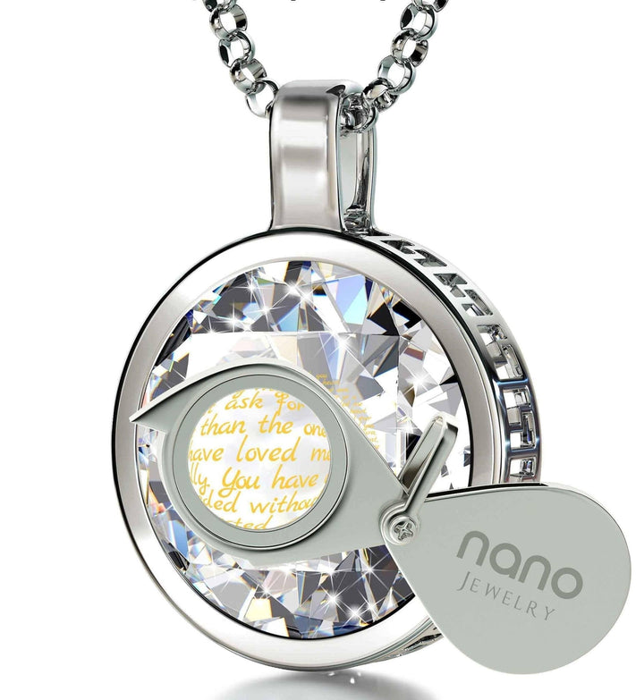 Thank You Mom, 14k White Gold Necklace, Zirconia Necklace 