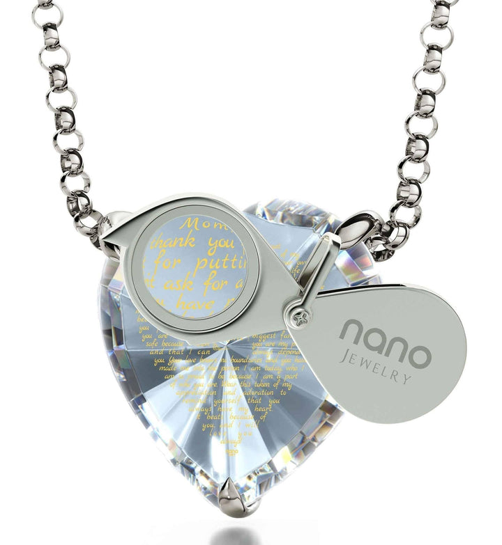 Thank You Mom, 925 Sterling Silver Necklace, Zirconia Necklace 
