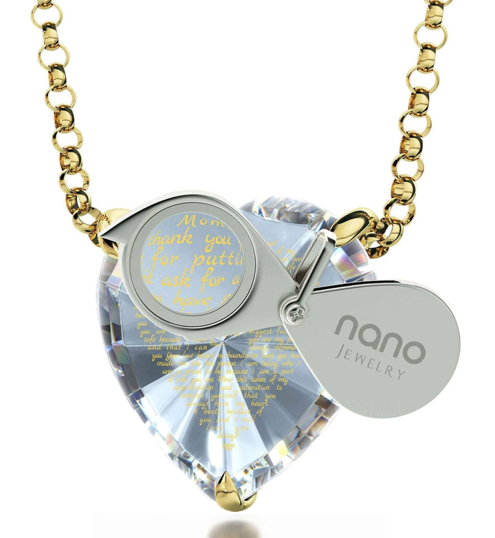 Thank You Mom, Sterling Silver Gold Plated (Vermeil) Necklace, Zirconia Necklace 