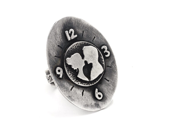 The Couple Coin Clock Time Love Medallion Ring 